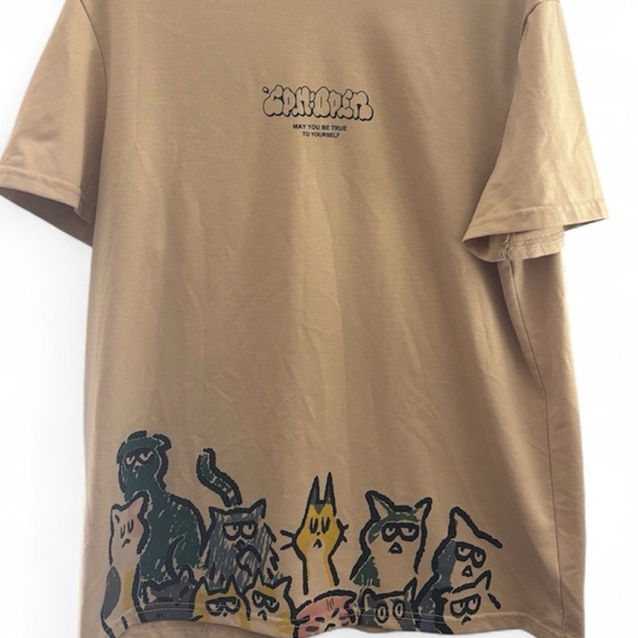 OS Basics Emoji Cat Graphic Tee Tan Men's  XL - Picture 2 of 2